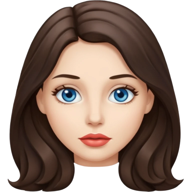 Woman with fair skin long brunette hair grey blue eyes and full lips emoji