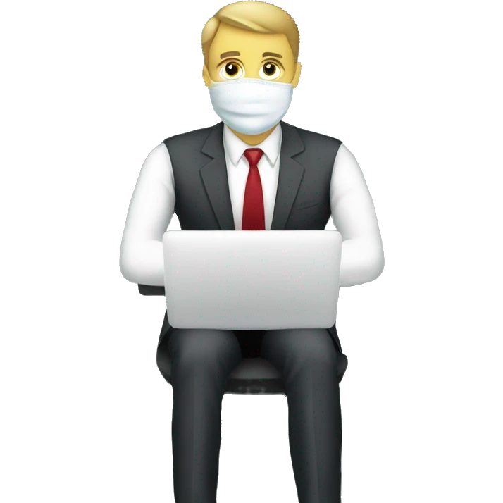 a businessman sitting in a mask on the background of dollars emoji