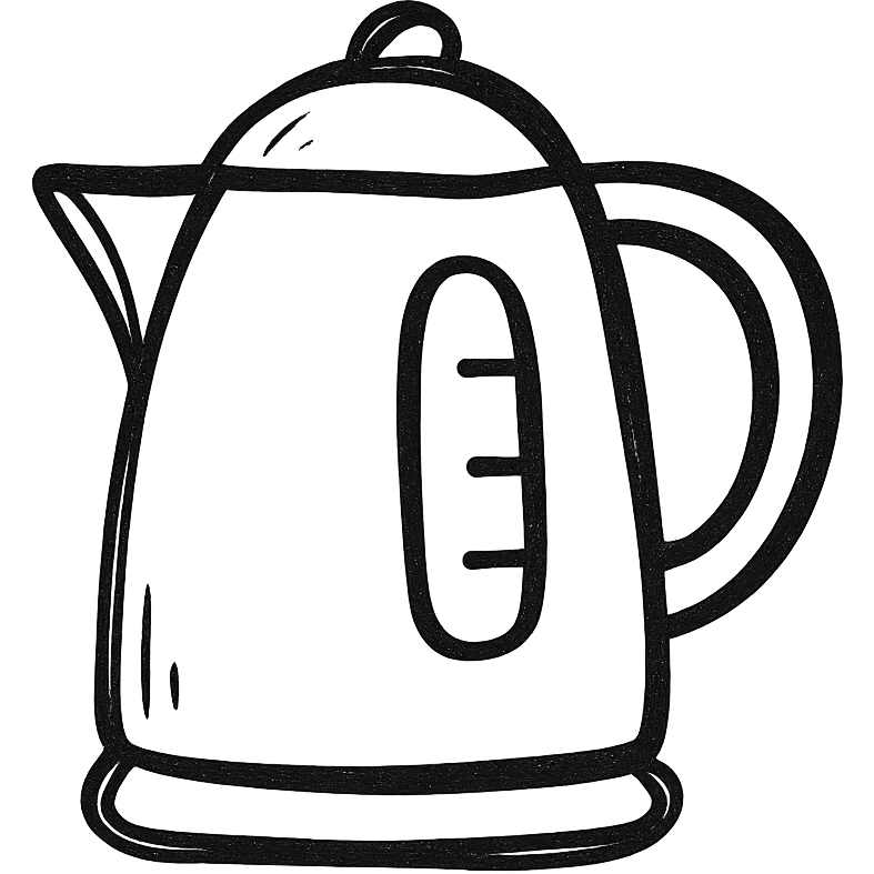 electric kettle, hand drawn black outline, no fill emoji