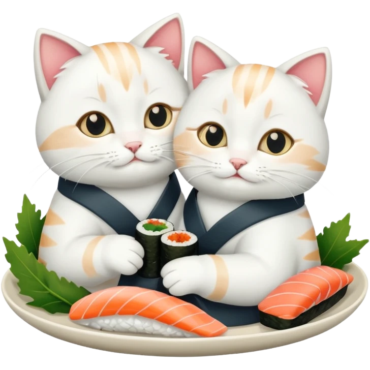 2 cats hugging and eating sushi emoji