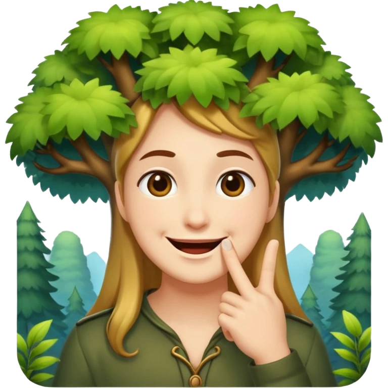 mystic forest character finger under chin teasing smile emoji