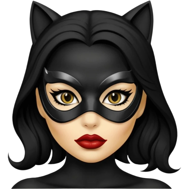 Cat woman goldish skin black eyes with black eyeliner dark hair big lips  emoji