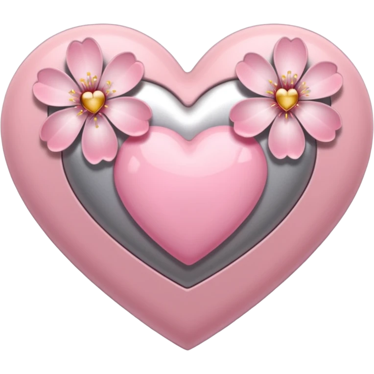heart with a sakura blossom overlay and pink silver highlights emoji
