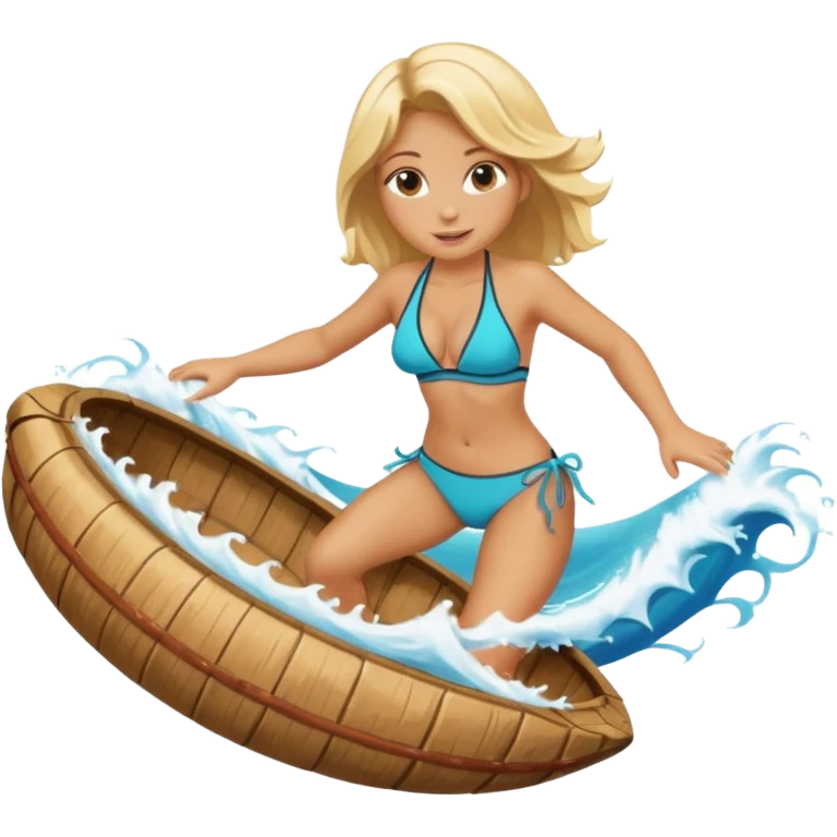 Blonde girl surfing with a bikini a barrel emoji