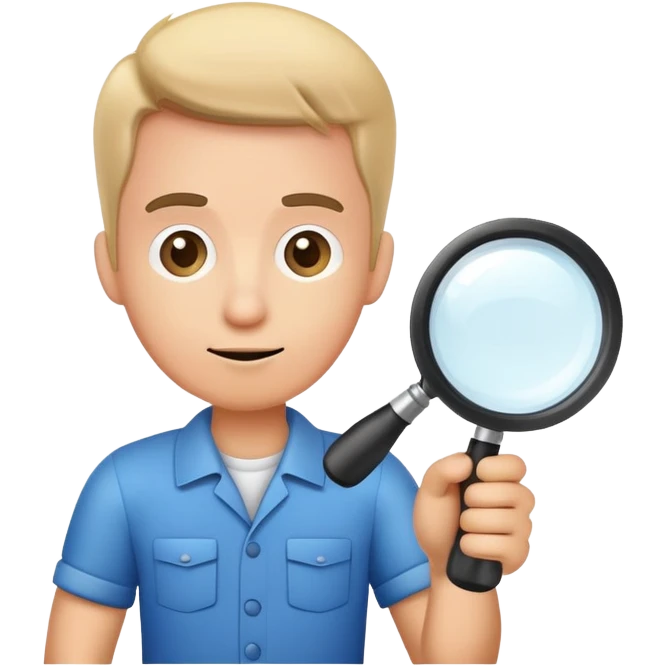 cartoon mechanic looking at small car through large magnifying glass emoji