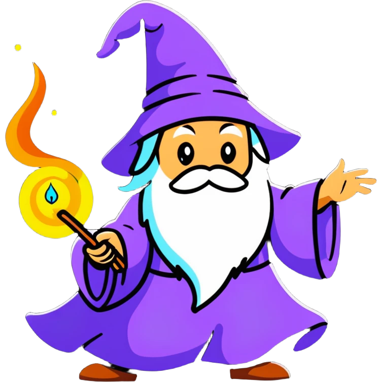 cartoon wizard casting a spell with colorful magic swirls emoji