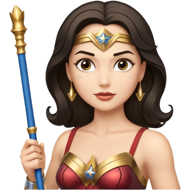 Wonder Woman holding white orchestra conductor’s baton emoji