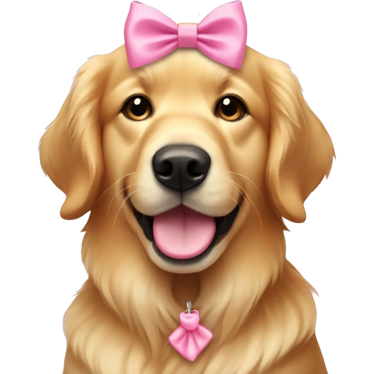 Golden retriever with pink bow on her ear emoji