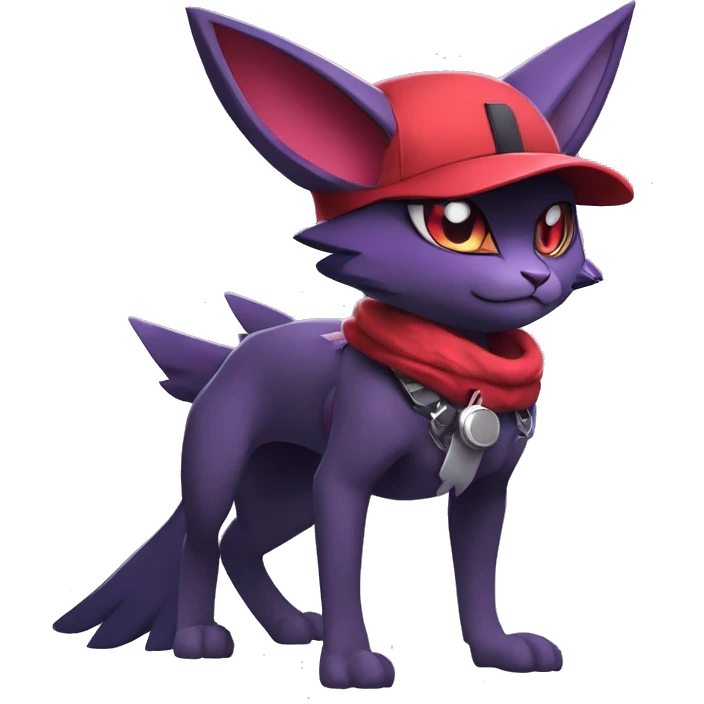 Cool Anthro Noibat-Zangoose-Quilava-Litten-Sphynx-Feline-Pokémon with red mascara collar punk techwear cool fiddler-hat Full Body emoji