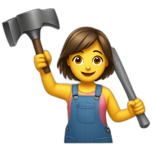 girl waving both pan and hammer emoji