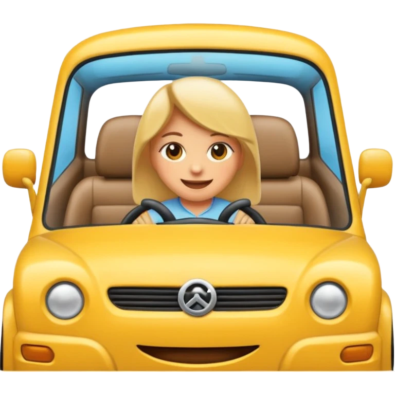 Crea un emoji con fondo transparente en PNG de una persona manejando un vehículo, que se vea desde el parabrisas frontal. emoji