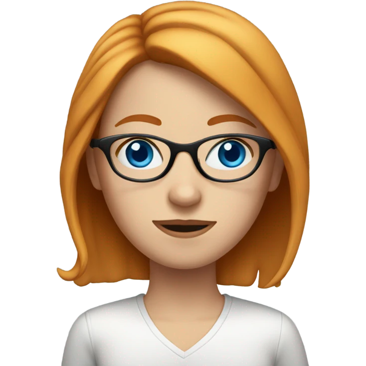 White girl with blue eyes and ginger, hair and glasses emoji