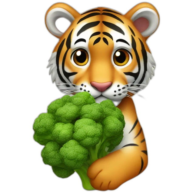 fruitimals tiger holding broccoli emoji