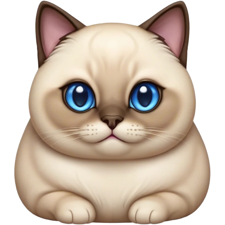 Cinematic Cute Chubby Siamese Cat Portrait Emoji, Round and plump body, soft cream-colored fur with rich dark points on the ears, face, paws, and tail, big, sparkling sapphire-blue eyes, Simplified yet irresistibly adorable features, highly detailed, glowing with a warm, cozy glow, high shine, curious yet calm, stylized with a touch of whimsy, bright and endearing, soft glowing outline, capturing the essence of a mischievous yet lazy and loveable kitty, so cuddly it feels like it could waddle right out of the screen for a snuggle! emoji