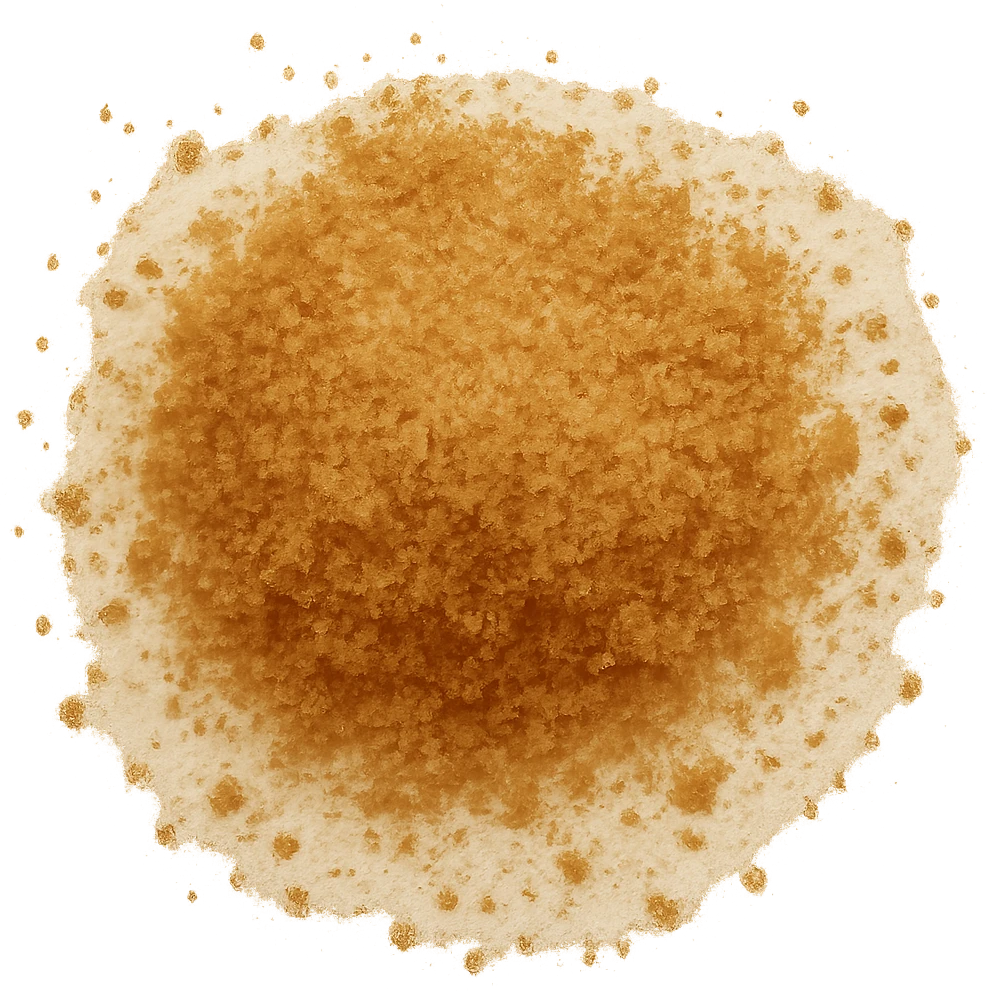 Refine the golden-brown sugar scatter to show fine, small grains with a warm amber color, matte and lightly clumped, natural molasses look, no spoon, bowl, or packaging, soft lighting, subtle shadows, transparent background, emoji scale. emoji