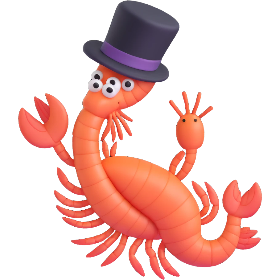 shrimp wearing a top hat, memoji style emoji