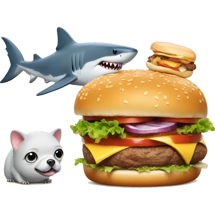 Shark and dog and hamster in burger together emoji