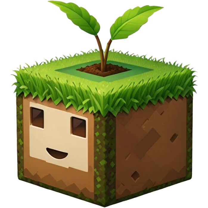 A 3D Apple-style emoji of a simple Minecraft-style grass block, cube-shaped with green grass on top and brown dirt on the sides, no background, clean design. emoji