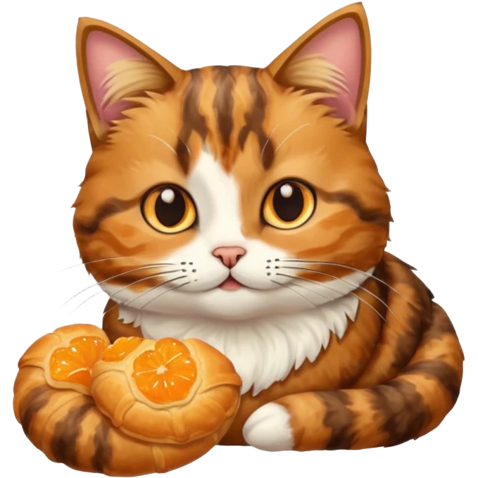 Torbie cat eating a croissant emoji