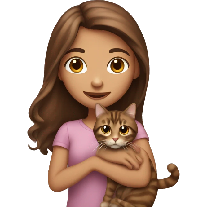 Brown long hair girl holding a tabby brown cat  emoji