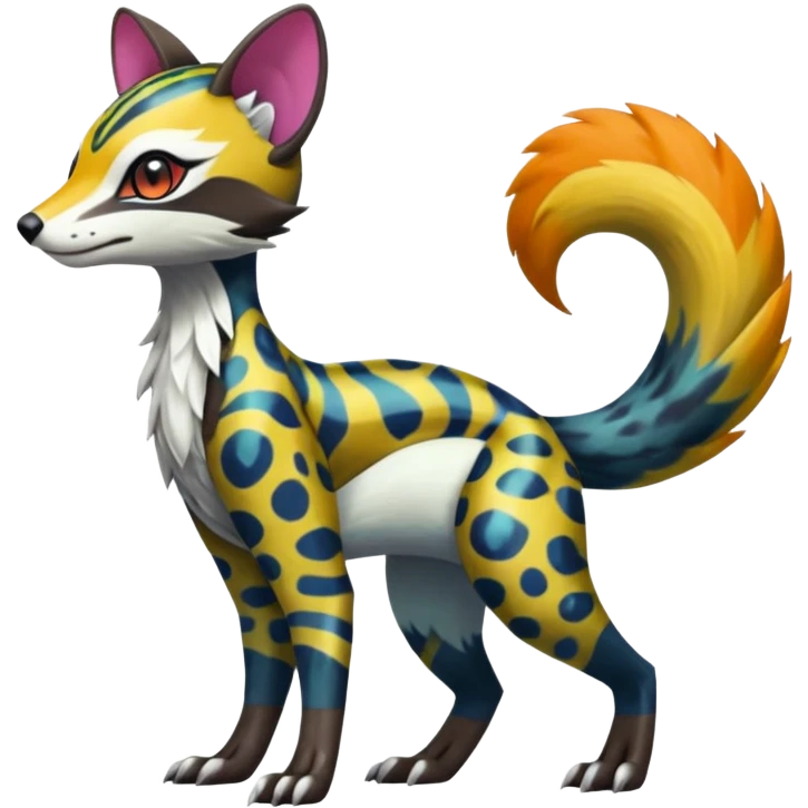 Colorful Meloetta-Sergal-Civet-Genet-Pokémon-Digimon-Fakémon-fusion-hybrid-creature emoji