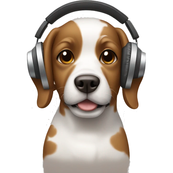 dog with brown and white spots wearing headphones emoji