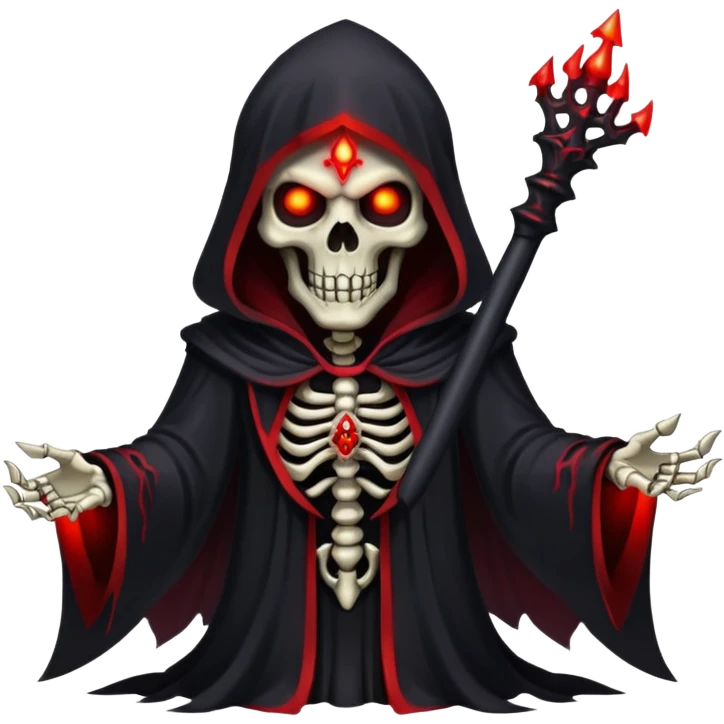 evil dark skeleton lich with black robes and red glowing eyes emoji