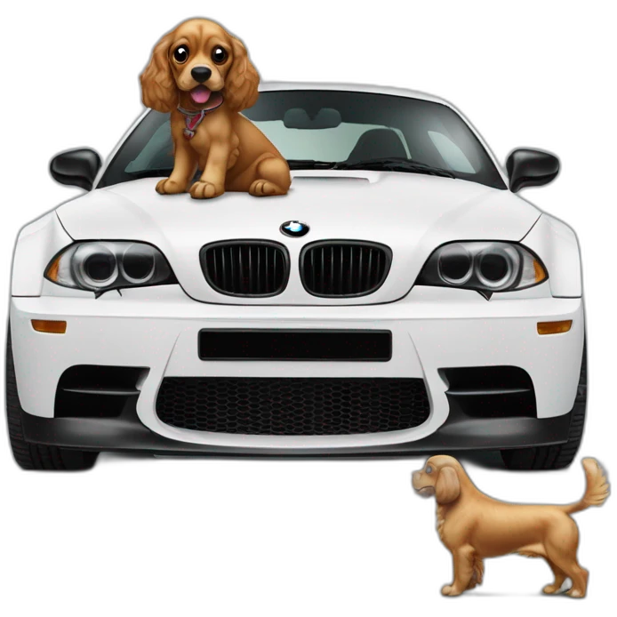 Cocker spaniel driving black 2oo1 bmw m coupe emoji