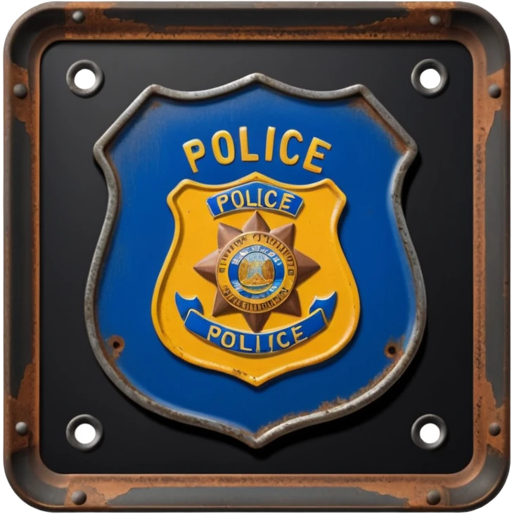 cinematic - aesthetic brilliant divine lighting, oil paint - vintage police plate rusty and broken emoji