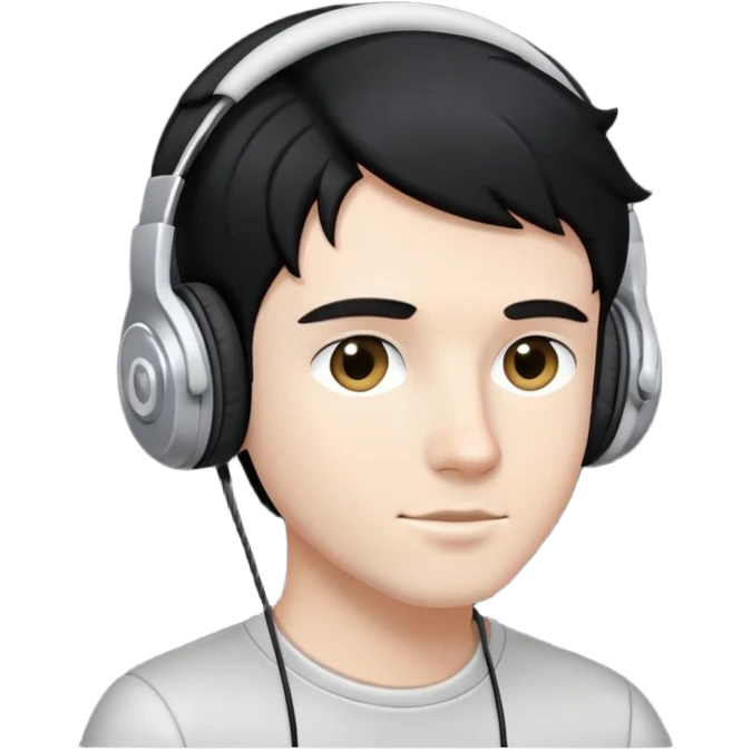 White boy with black hair wearing earphones  emoji