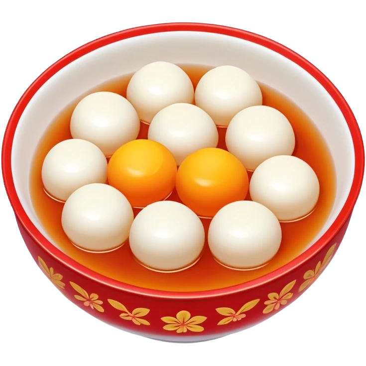 Lantern Festival tangyuan sweet rice balls in syrup with festive elements, simplified emoji style with bold outlines and bright colors, cartoon style colorful glutinous rice balls emoji