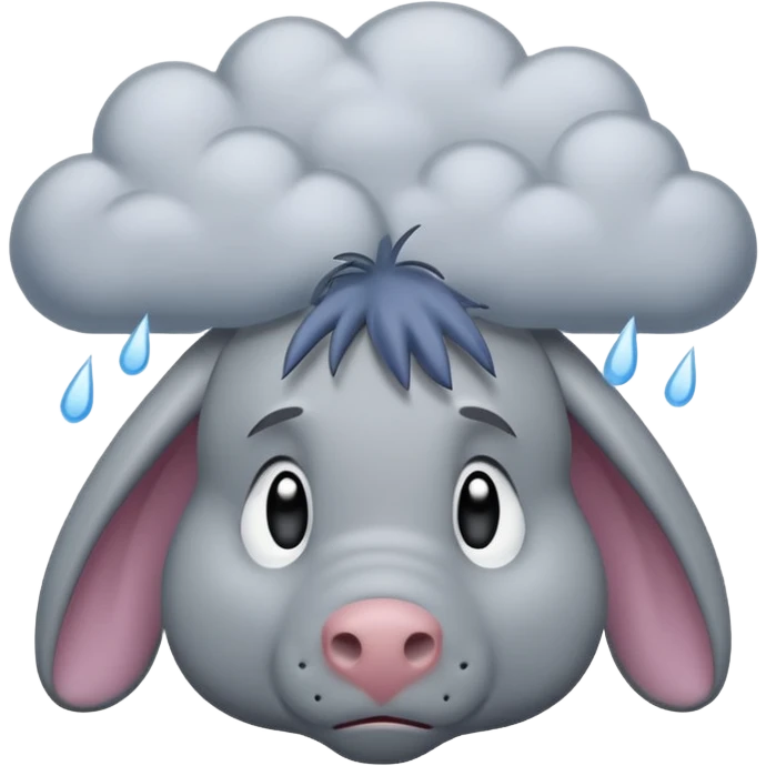 Sad Eeyore under a raining cloud emoji