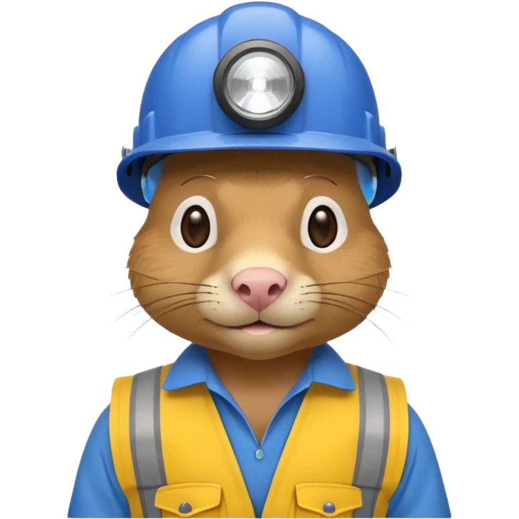 a mole rat, blue helmet, headlamp, yellow worker cloth emoji