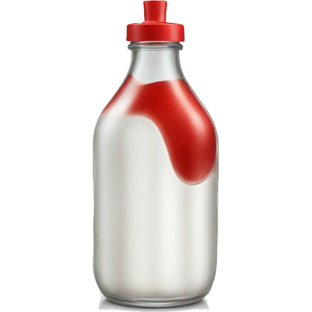 glass bottle with a red lid filled with white thick  liquid emoji