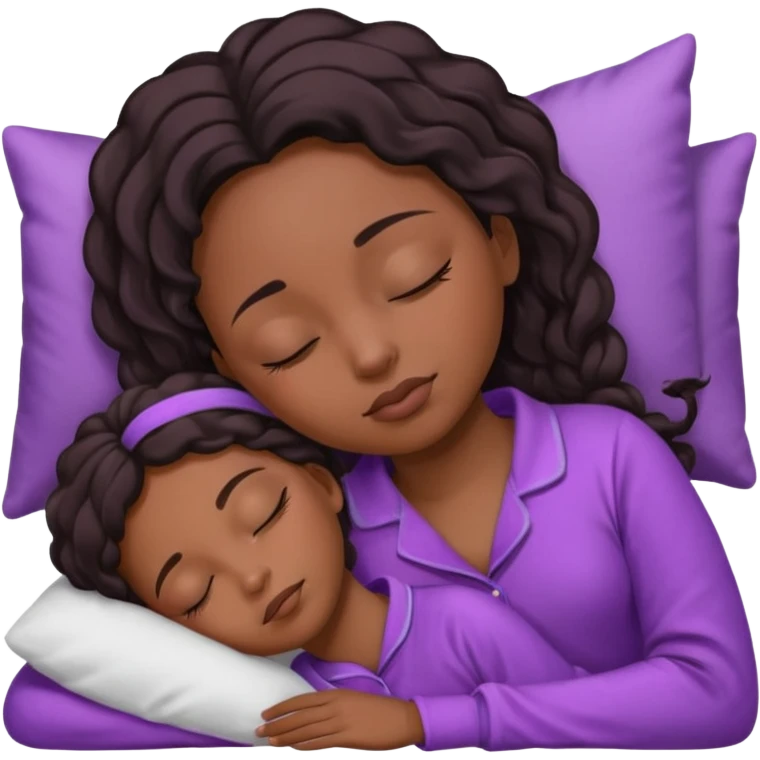 UNE FEMME DE COULEUR DE PEAU NOIRE HABILLE AVEC UN PYJAMA VIOLET ET ELLE DORT LES YEUX FERMES emoji