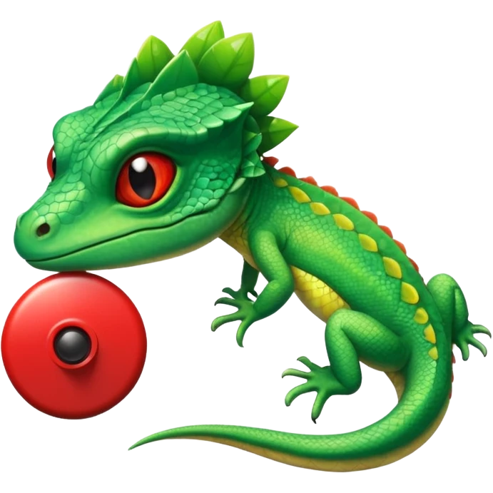 Lazy eye lizard hitting a red button emoji