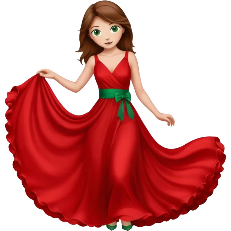 Handmaid woman with brown hair and green eyes. Wearing all red emoji