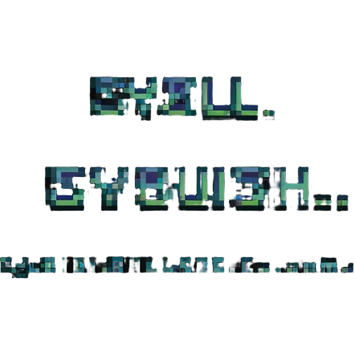 Text saying SYBILRUSH in pixelated style emoji