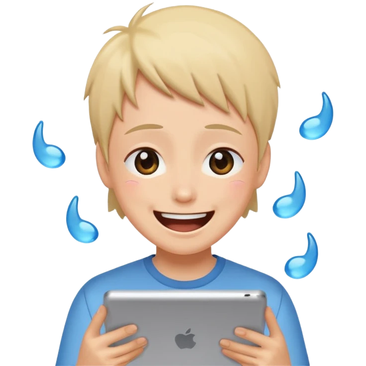laughing emoji with tears watching a funny anime scene on a tablet emoji