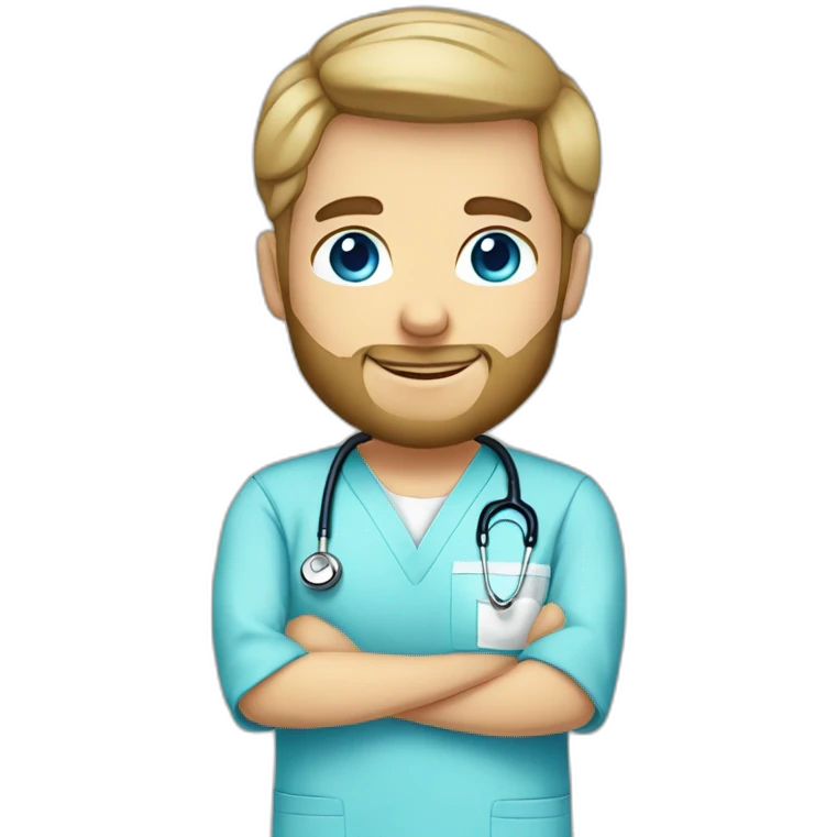 male dark blond with beard blue eyes doctor in baby blue scrubs emoji