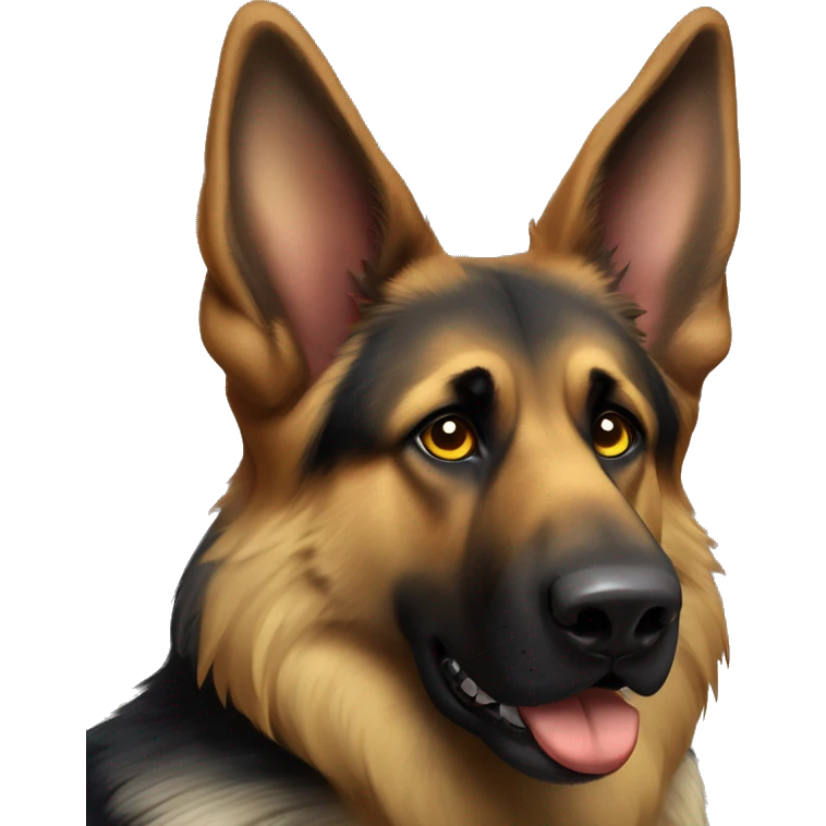 German Shepherd, with long fur, color grading would be black and brown yellowish feet, a little brown yellowish behind ears and the same color only under eyes on the cheeks and two brown/yellow dota over the eyes emoji