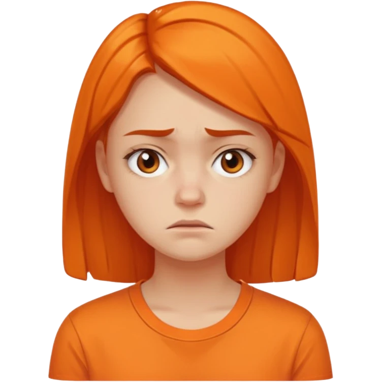 25 year old woman in orange shirt, she looks like she is in pain emoji