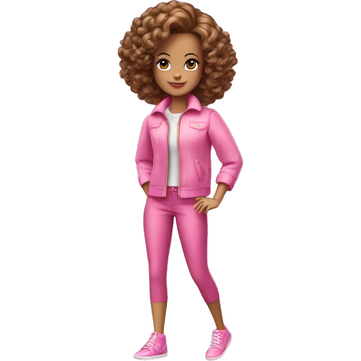 Curly Brown short hair barbie full body pink clouth emoji