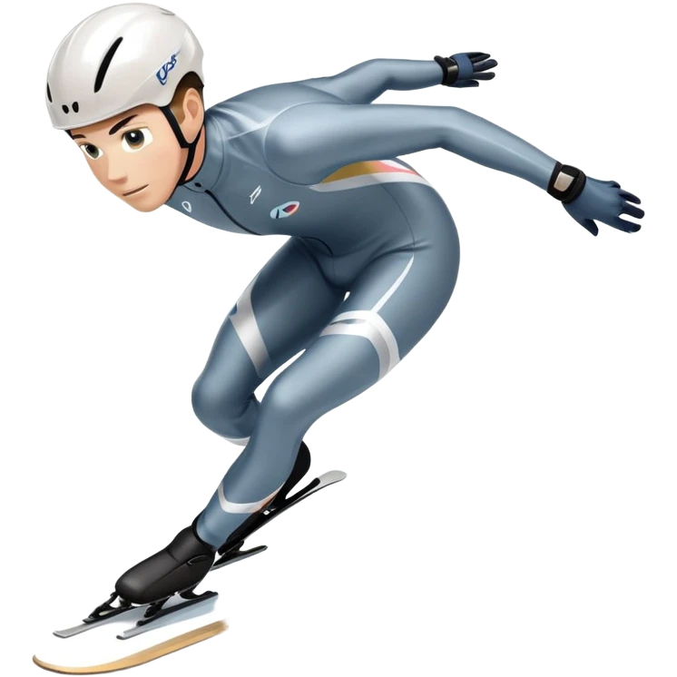 An icon showing a grand arena, snow-covered mountains in the distance, and a crisp blue sky. professional speed skater leaning into a turn on a polished ice track, dressed in a sleek suit and helmet. Transparent background highlights speed and precision. emoji