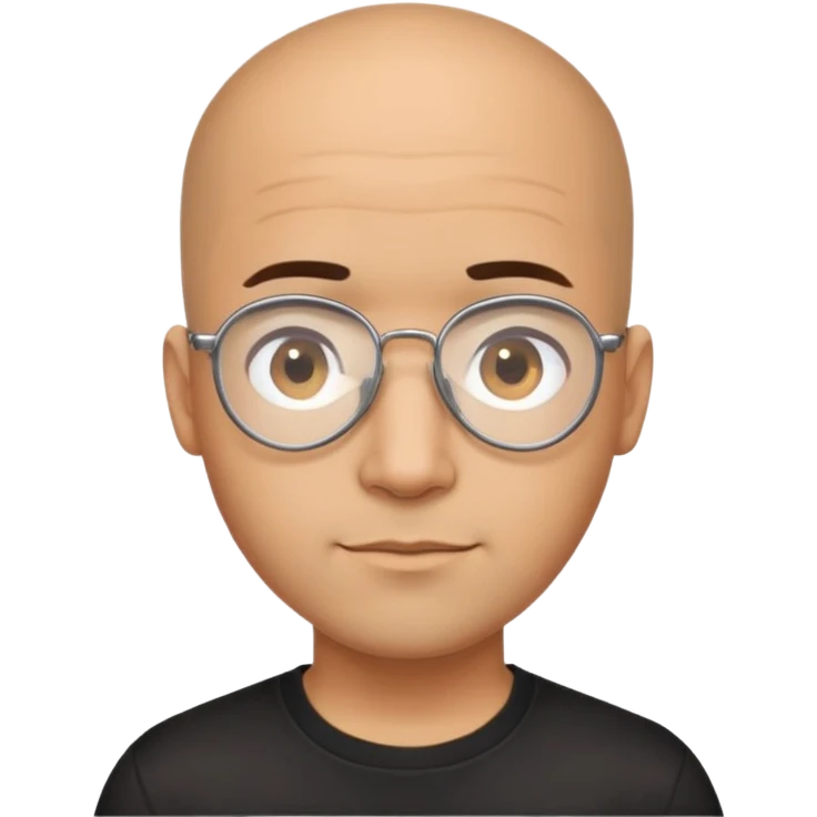Light brown skinned Latino man with oval face, aviator glasses, completely bald sides with extremely short dark curly hair only on crown, friendly neutral expression, casual black t-shirt emoji