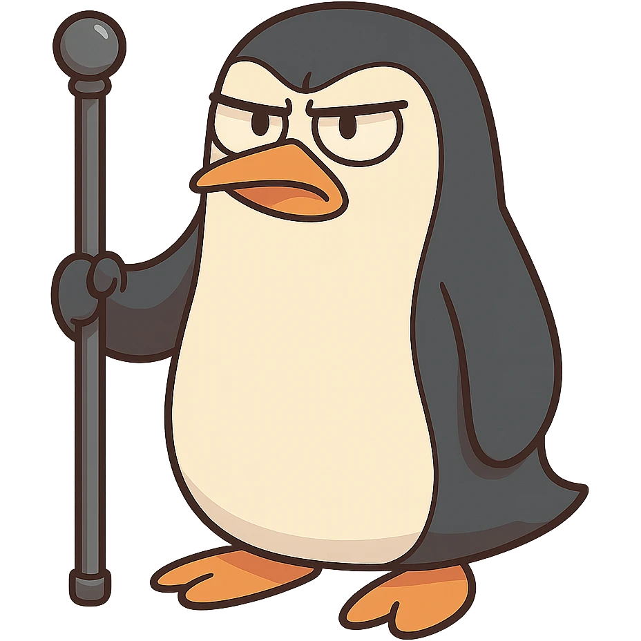 flat toon style pinguim com cajado de ferro emoji