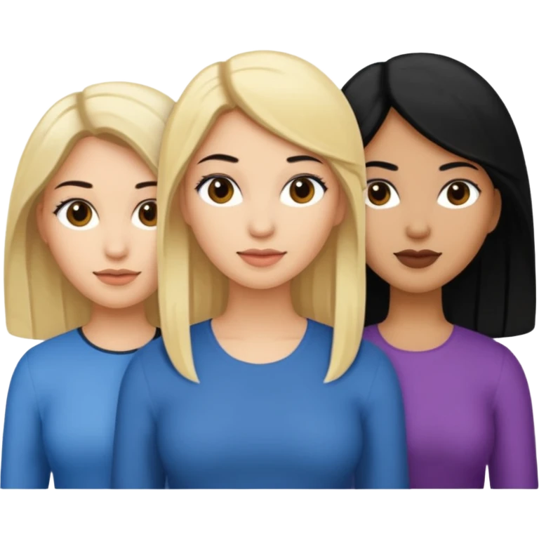 3 women emojis, Caucasian woman with blonde hair, Brown skin woman with black hair, Caucasian women with black hair emoji