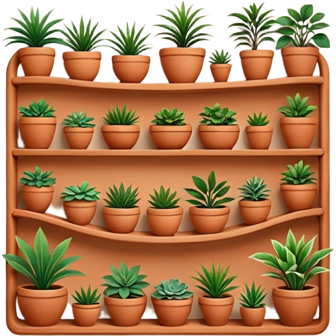 Complex curving Shelving wall to display and care for many plants with a Navajo southwestern style  emoji