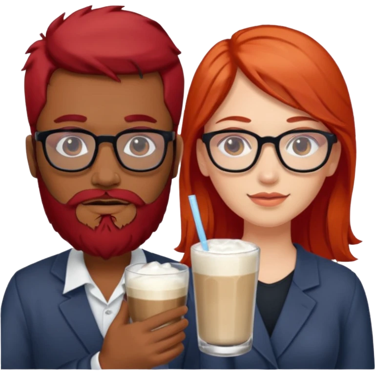 A Indian light black guy with beard and glasses. And a white russian girl with red hair  emoji