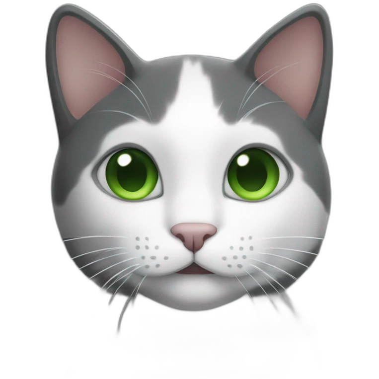 Dark Grey and white cat with big ears and green eyes emoji